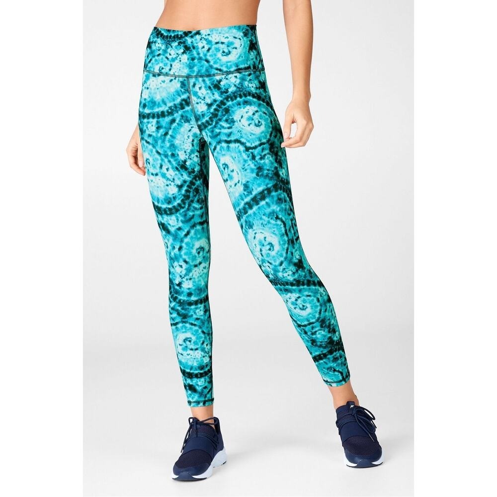 Fabletics‎ High Waisted Tie Dye Spiral Leggings Blue Teal Yoga Active Size XXS